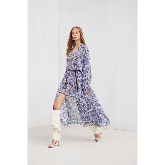 IRO Blue Floral Wye Overlay Maxi Dress Size FR-36 US-4